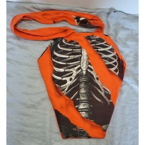 Unique Skeleton Rib Cage Graphic Orange Tote Bag Halloween Coffin Gothic